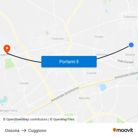 Ossona to Cuggiono map