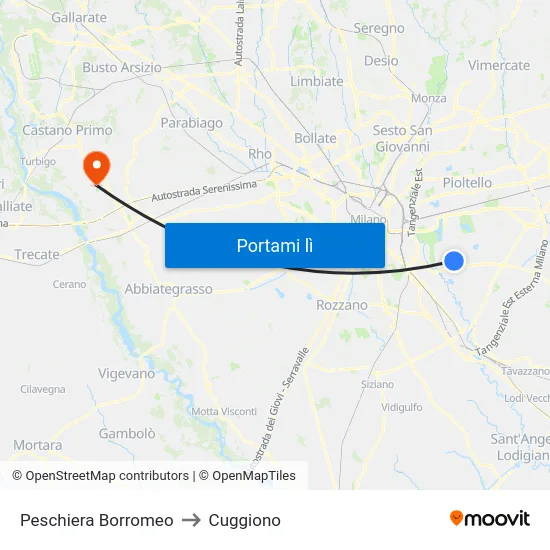 Peschiera Borromeo to Cuggiono map
