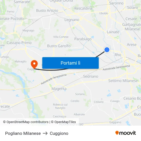 Pogliano Milanese to Cuggiono map