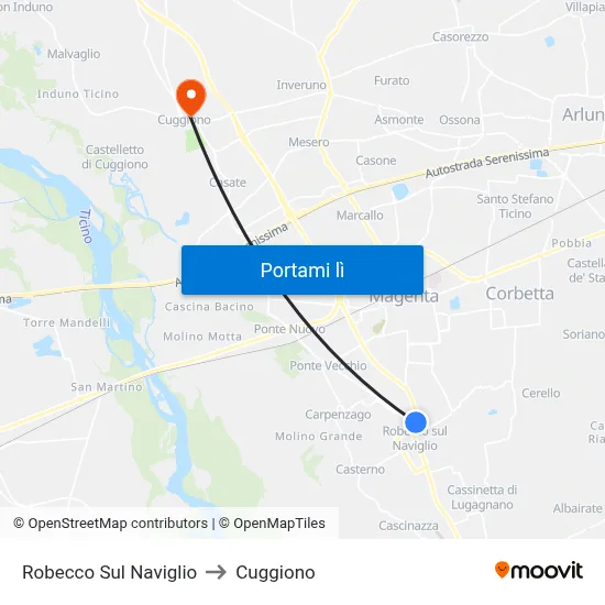 Robecco Sul Naviglio to Cuggiono map