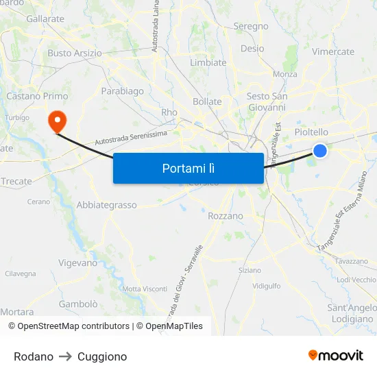 Rodano to Cuggiono map