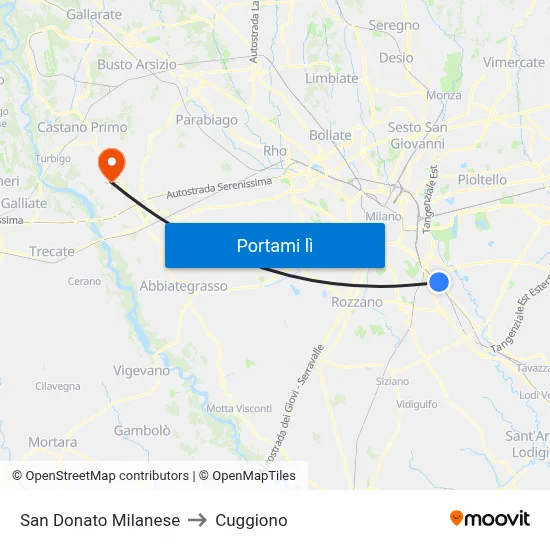 San Donato Milanese to Cuggiono map