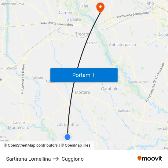 Sartirana Lomellina to Cuggiono map