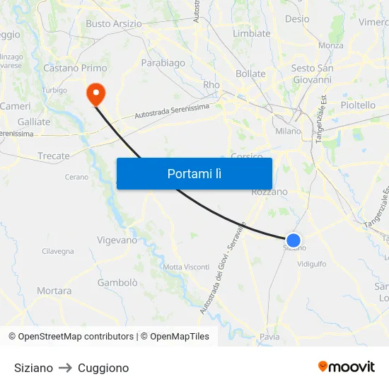 Siziano to Cuggiono map
