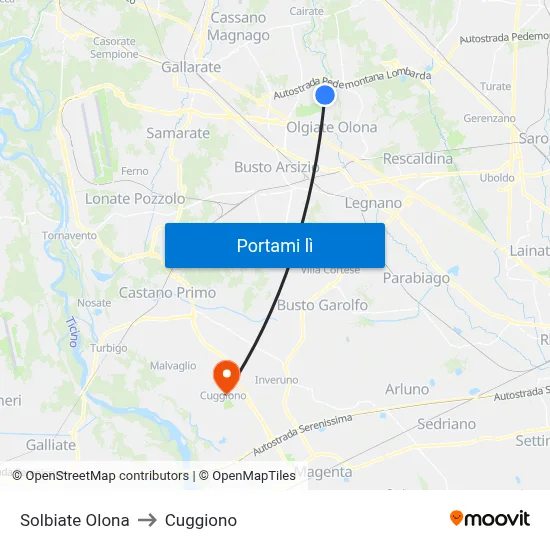 Solbiate Olona to Cuggiono map