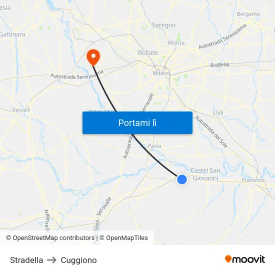 Stradella to Cuggiono map