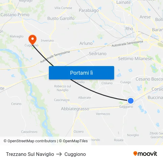 Trezzano Sul Naviglio to Cuggiono map
