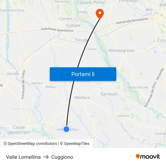 Valle Lomellina to Cuggiono map