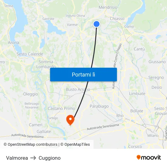Valmorea to Cuggiono map