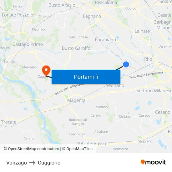 Vanzago to Cuggiono map