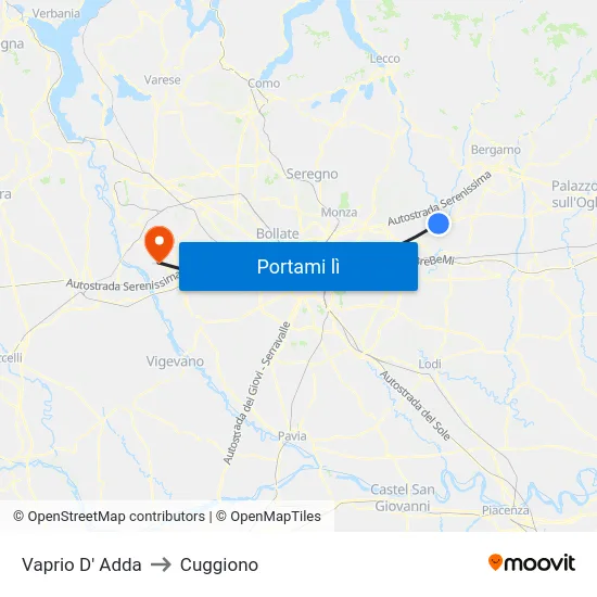 Vaprio D' Adda to Cuggiono map