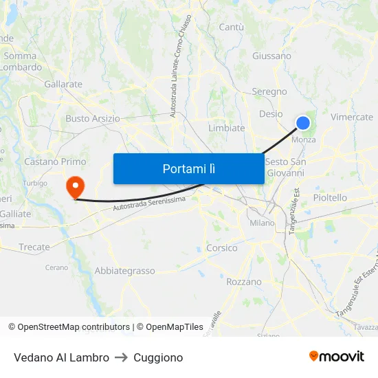 Vedano Al Lambro to Cuggiono map