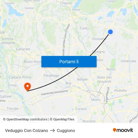 Veduggio Con Colzano to Cuggiono map