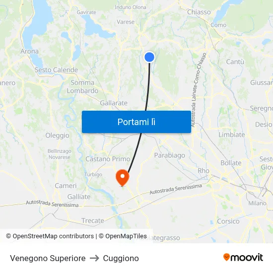 Venegono Superiore to Cuggiono map