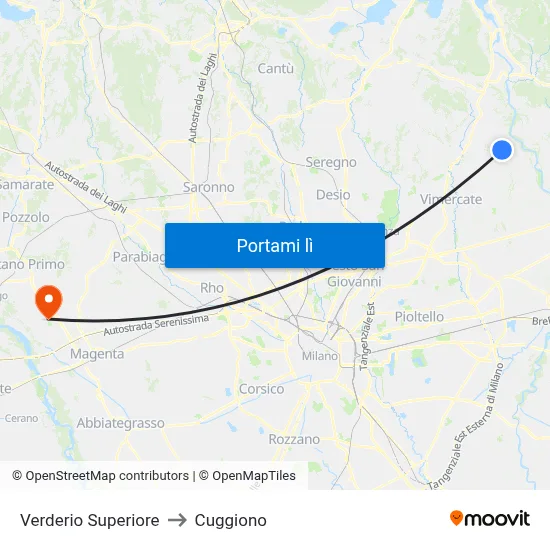 Verderio Superiore to Cuggiono map