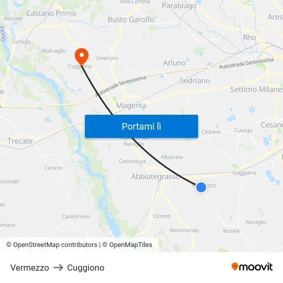 Vermezzo to Cuggiono map