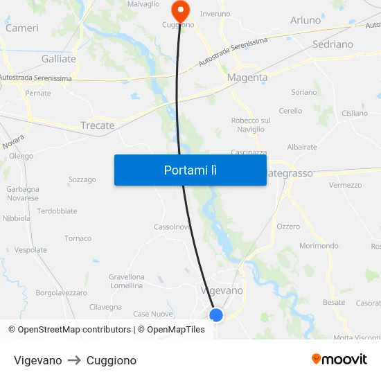 Vigevano to Cuggiono map