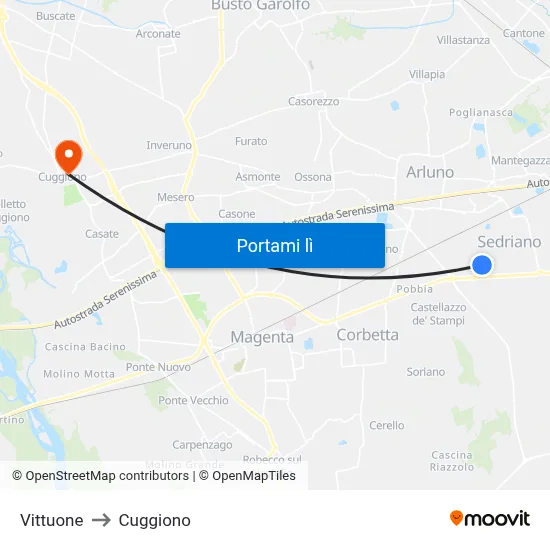 Vittuone to Cuggiono map