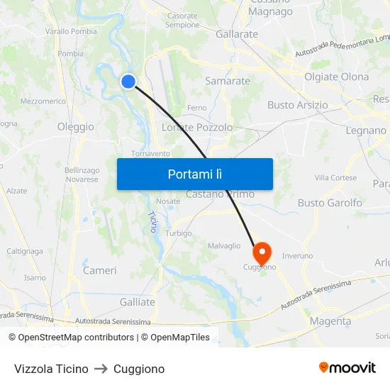 Vizzola Ticino to Cuggiono map