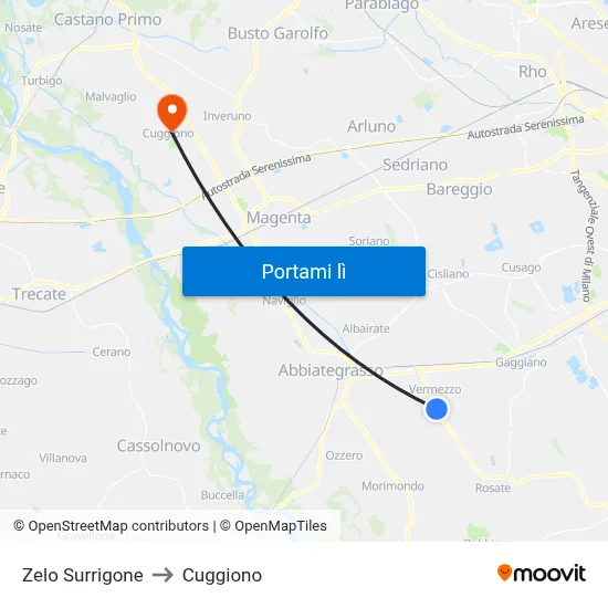 Zelo Surrigone to Cuggiono map