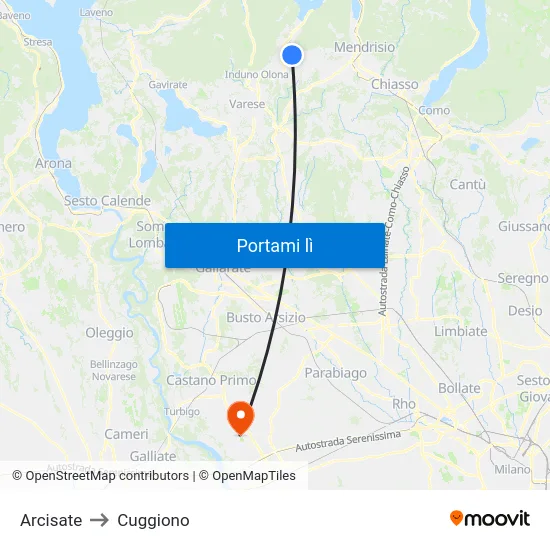Arcisate to Cuggiono map