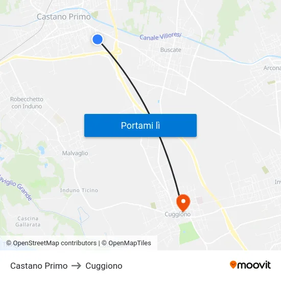 Castano Primo to Cuggiono map