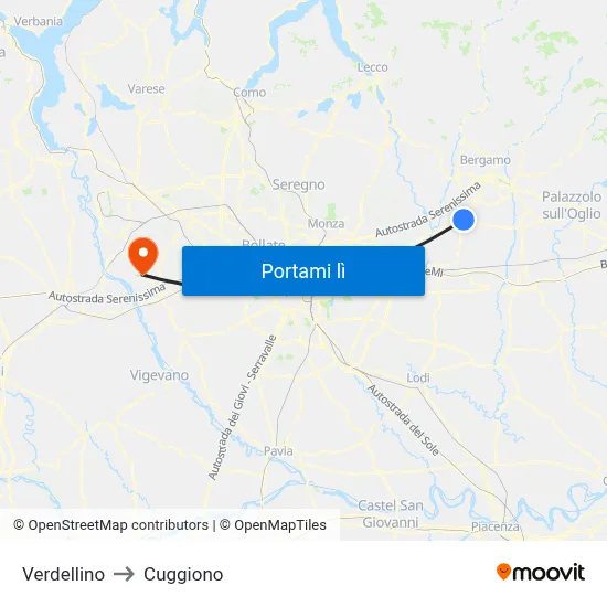 Verdellino to Cuggiono map