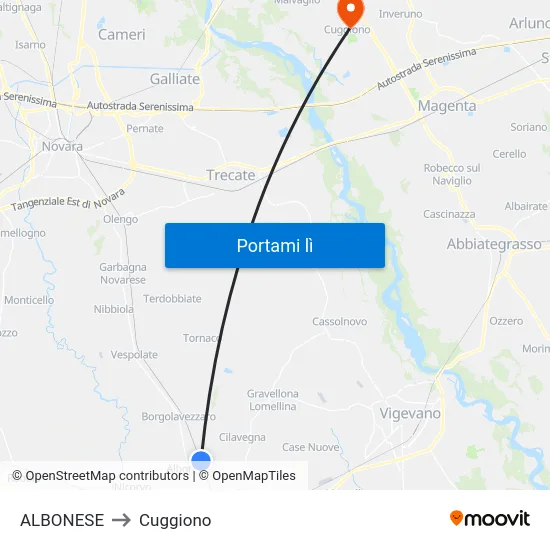 ALBONESE to Cuggiono map