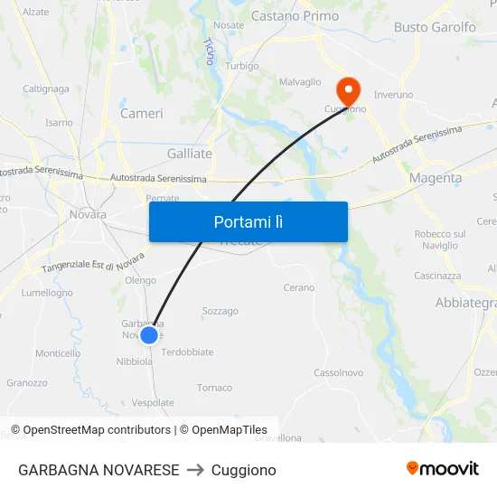 GARBAGNA NOVARESE to Cuggiono map