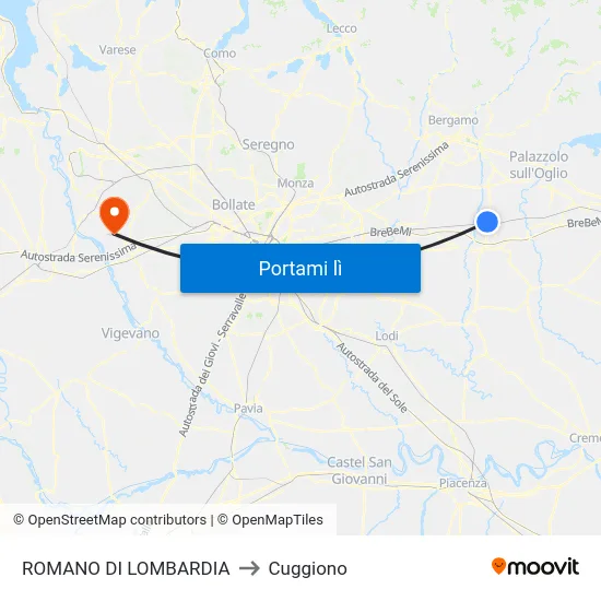 ROMANO DI LOMBARDIA to Cuggiono map