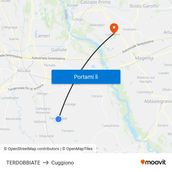 TERDOBBIATE to Cuggiono map