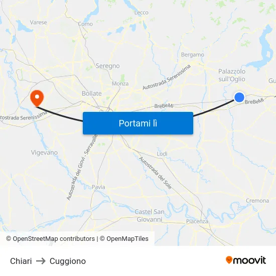 Chiari to Cuggiono map