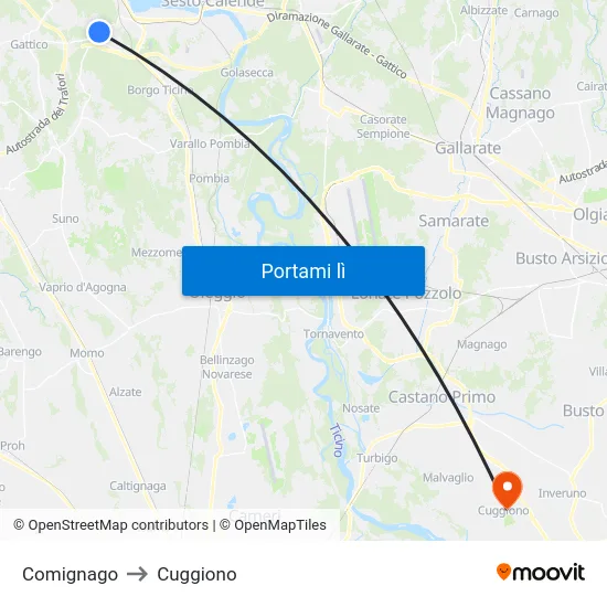 Comignago to Cuggiono map