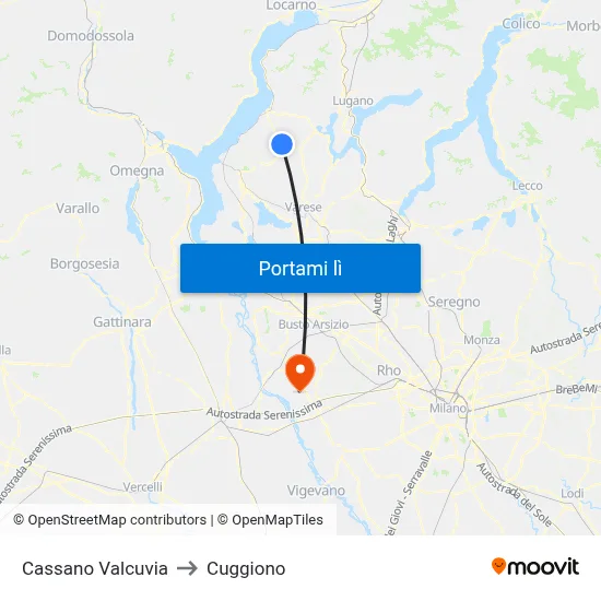 Cassano Valcuvia to Cuggiono map