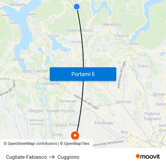 Cugliate-Fabiasco to Cuggiono map