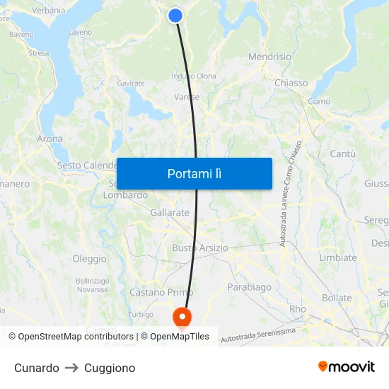 Cunardo to Cuggiono map