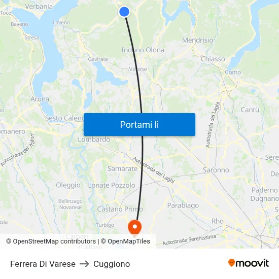 Ferrera Di Varese to Cuggiono map