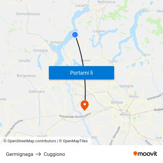 Germignaga to Cuggiono map