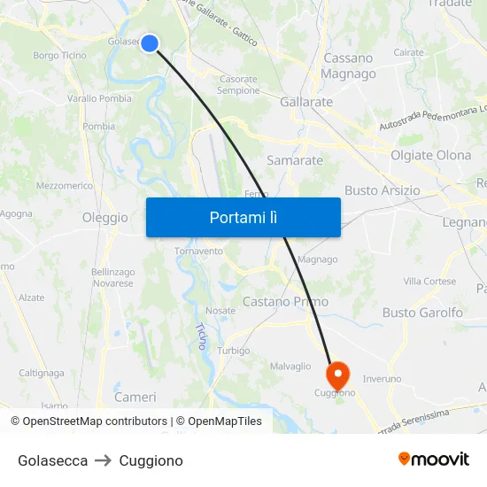 Golasecca to Cuggiono map