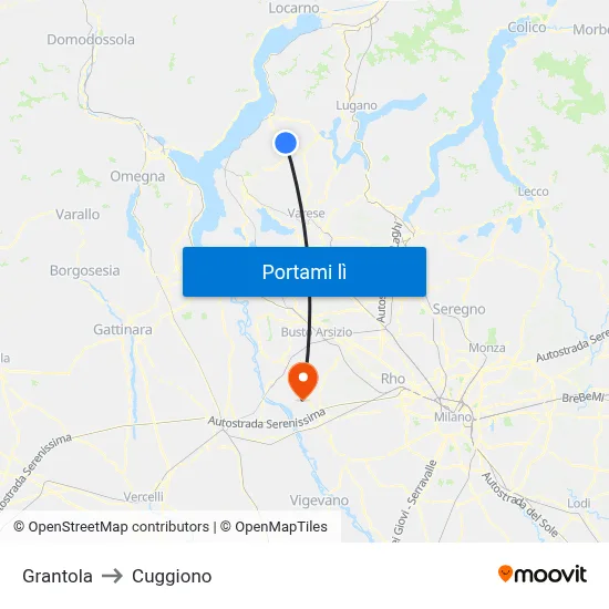 Grantola to Cuggiono map