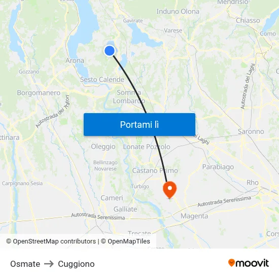 Osmate to Cuggiono map