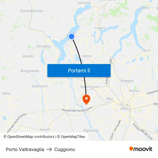 Porto Valtravaglia to Cuggiono map