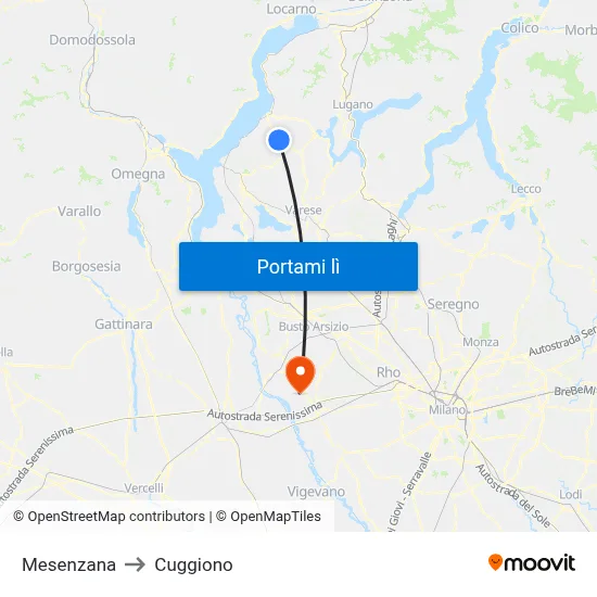 Mesenzana to Cuggiono map
