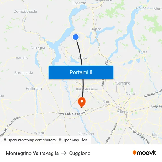 Montegrino Valtravaglia to Cuggiono map