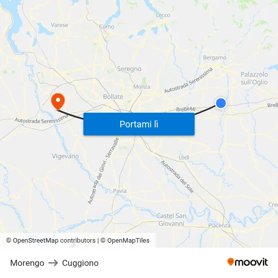 Morengo to Cuggiono map