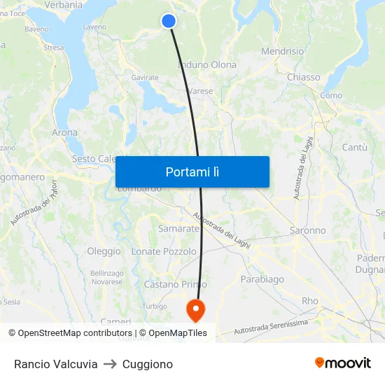 Rancio Valcuvia to Cuggiono map