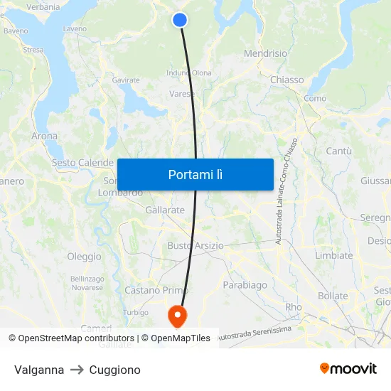 Valganna to Cuggiono map