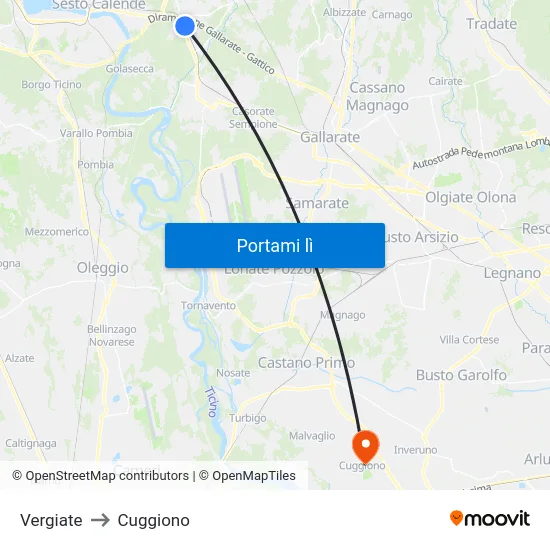 Vergiate to Cuggiono map