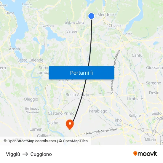Viggiù to Cuggiono map