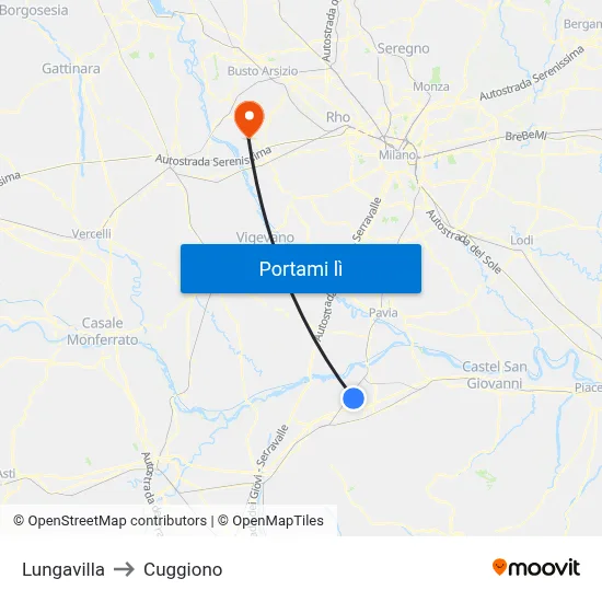 Lungavilla to Cuggiono map